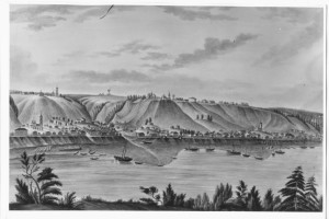 Плёс в середине XIX века. Слева видна Петропавловская гора с каменным и деревянным храмами.